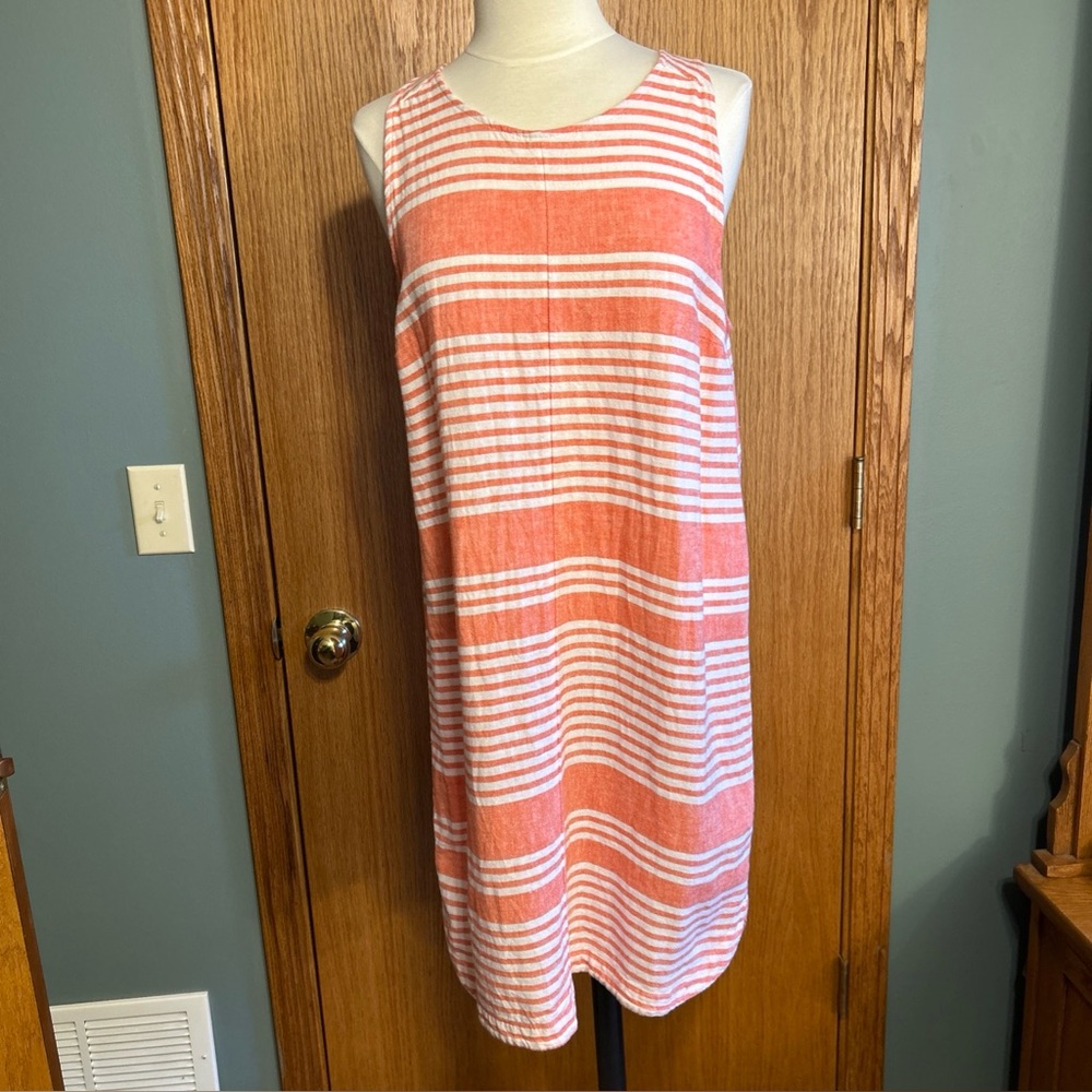 OLD NAVY Large Coral Striped Linen Blend SHIFT DRESS Tank Summer‎ Beach Preppy